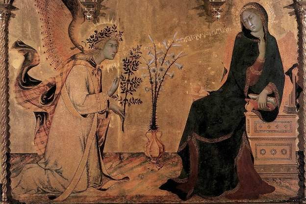 Depiction of angel Gabriel's appearance to Mary. Painting by Simone Martini