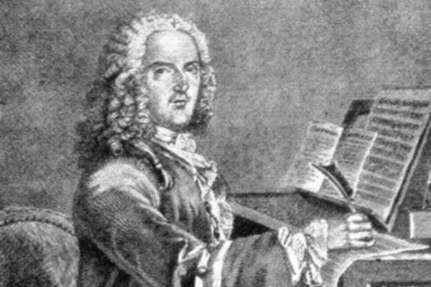 Engraving by Louis-Simon Lempereur (1728-1807) of Louis-Nicolas Clérambault sitting at the harpsichord with the score of his cantata Orphée on the music desk.