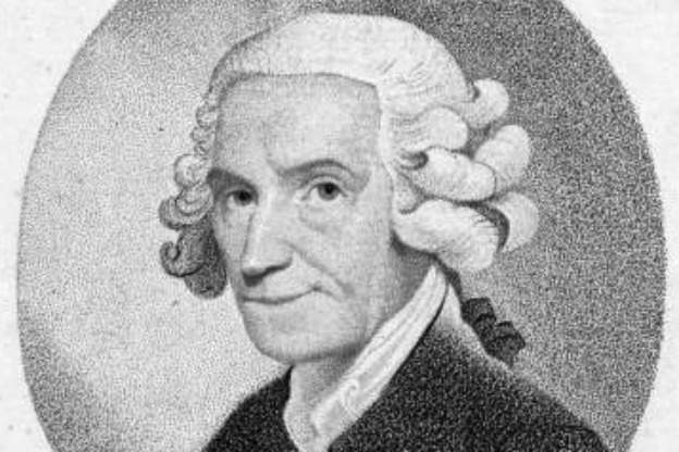 English composer and organist James Nares (1715-1783), from a stipple engraving by Thomas Hardy.