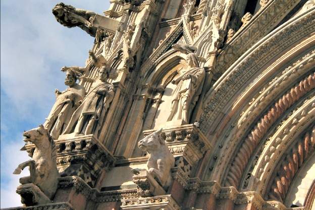 Detail from the façade of Siena Cathedral. Much of the work on the façade was overseen by Giovanni Pisano.
