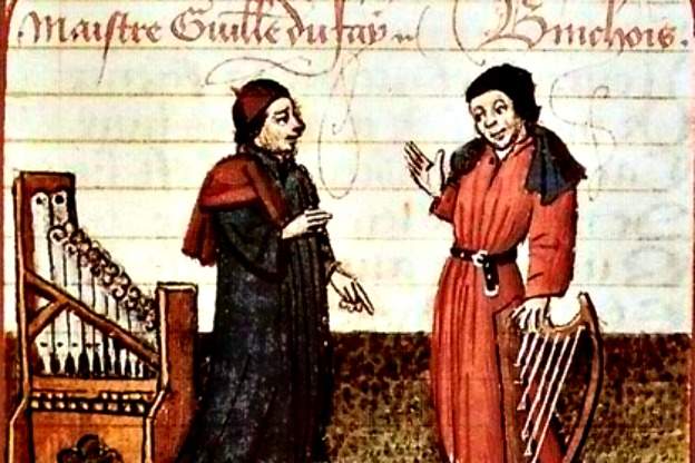 Guillaume Dufay (left) and Gilles Binchois (right).