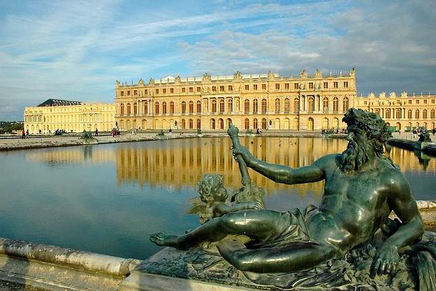 View of the Palace of Versailles from the garden.