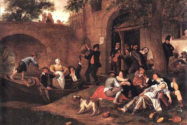 Leaving the Tavern, a 17th-century painting by Jan Steen. We'll hear some tavern songs, along with bawdy songs and catches on this episode of Harmonia.