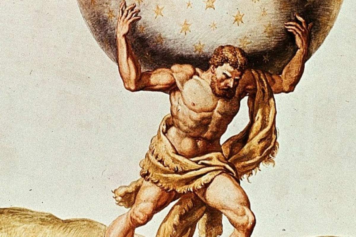 Hercules carrying the celestial sphere.  Italian detail.