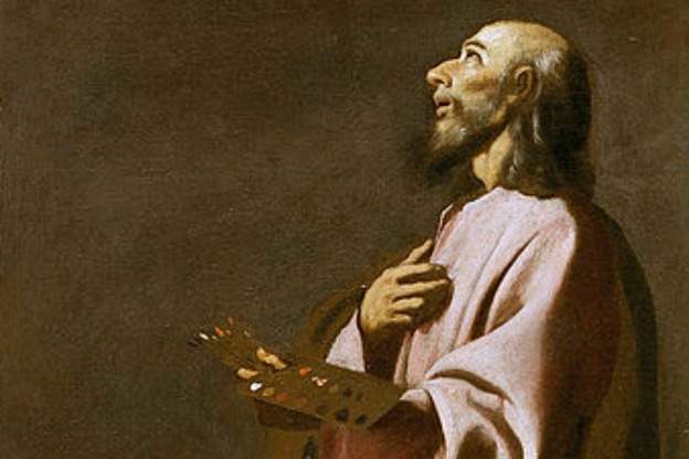 Saint Luke as a painter, before Christ on the Cross.