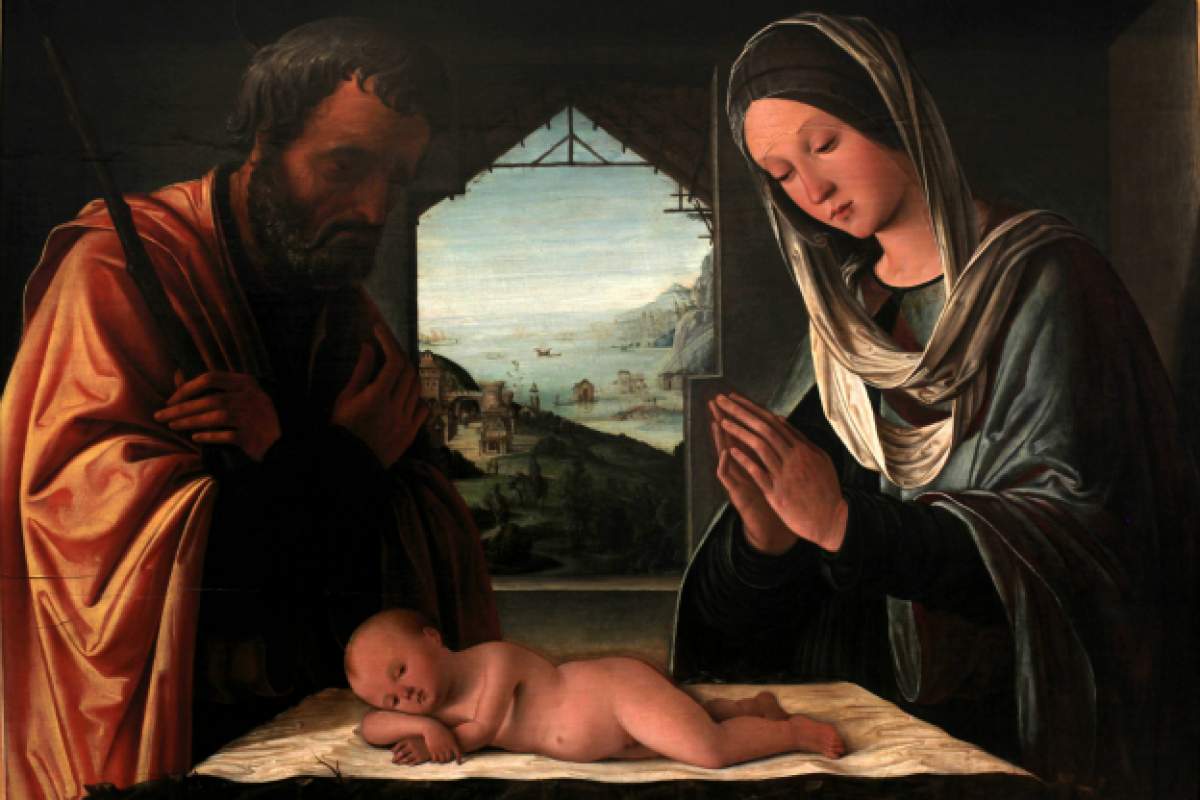 Nativity, circa 1490, by Lorenzo Costa (1460–1535), (Museum of Fine Arts of Lyon).