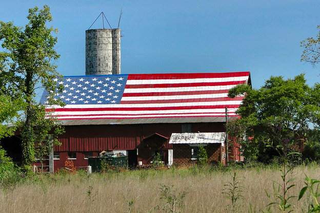 Indiana barn with an American flag roof top
