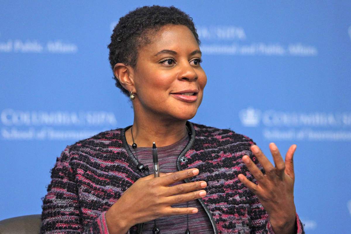 Alondra Nelson speaking, gesturing with hands