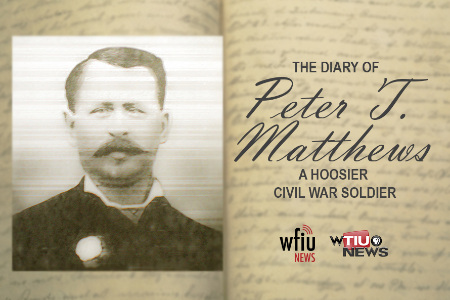 A picture of peter matthews with the text the diary of peter t matthews a hoosier civil war soildier