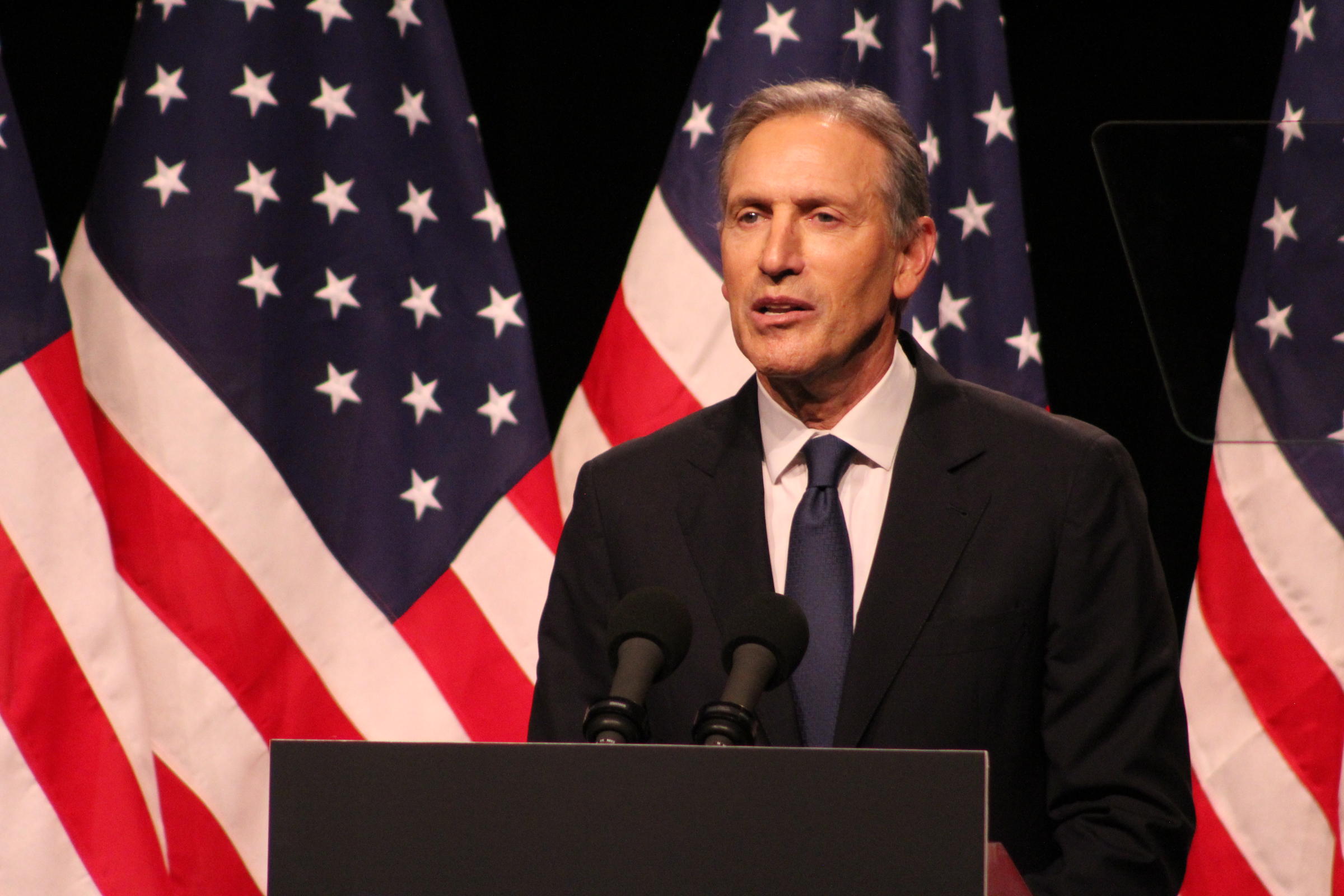 Former Starbucks Coffee CEO Howard Schultz, speaking to a crowd at Purdue University on February 7, 2019.