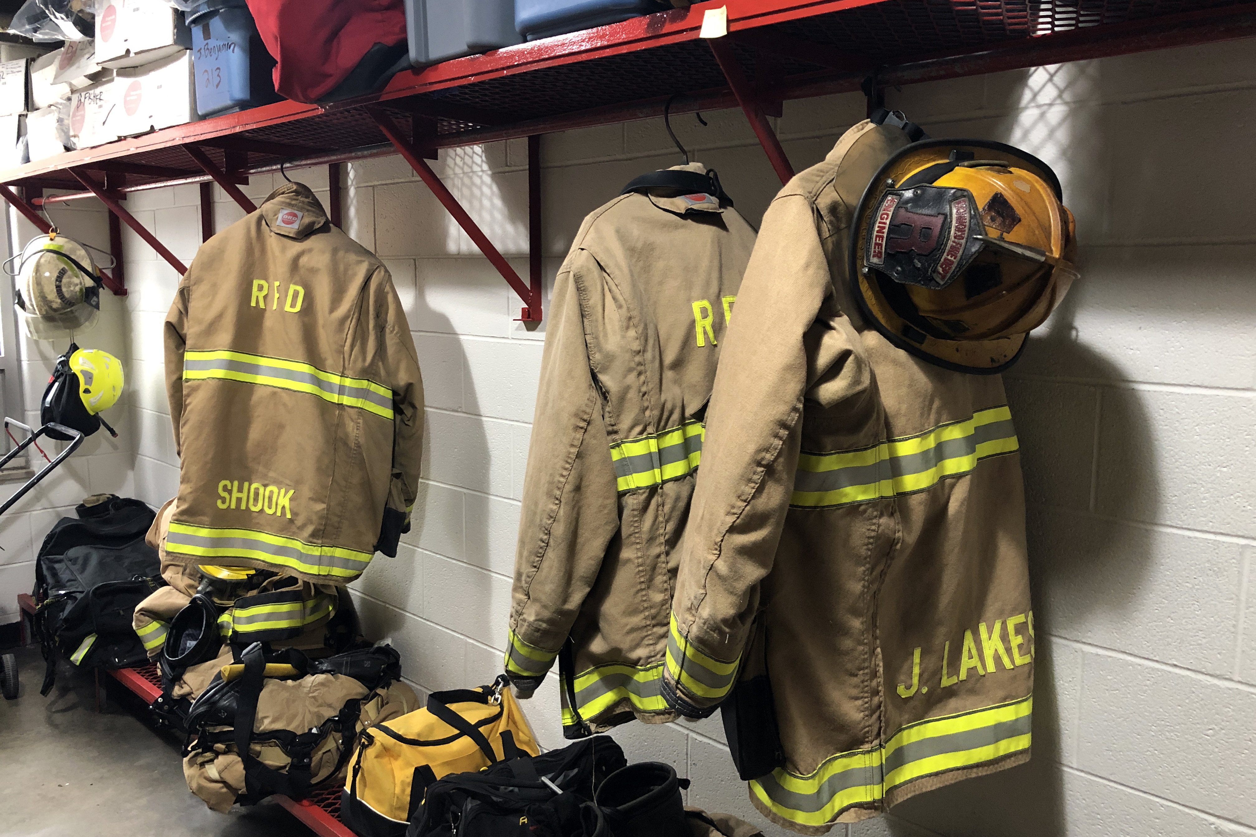 The equipment room at Richmond Fire Department's Central Station sits largely empty as they search for recruits. (Brock Turner WTIU/WFIU News) 