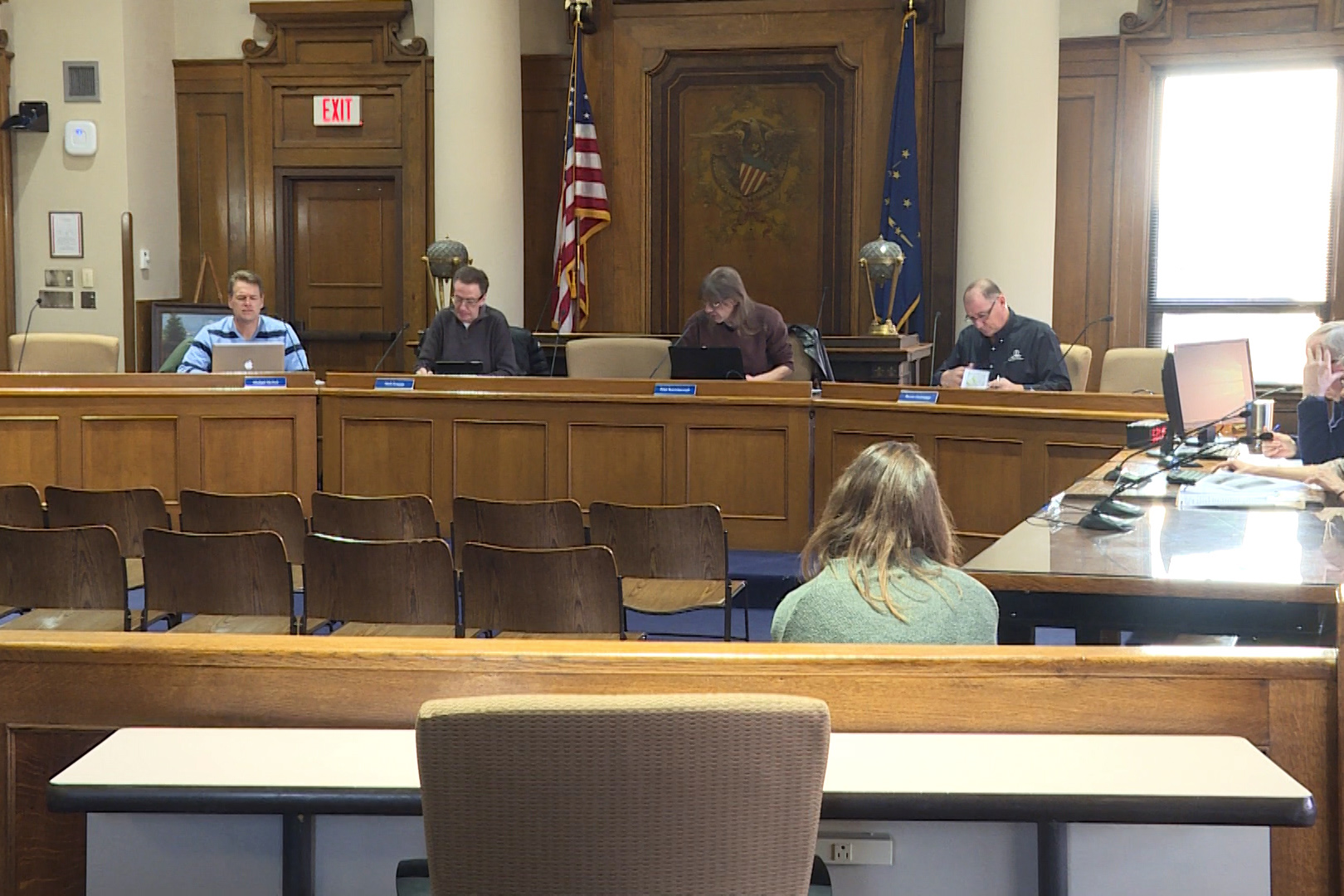 The Bloomington Board Of Zoning Appeals sitting in the Nat U Hill room of the Monroe County Courthouse