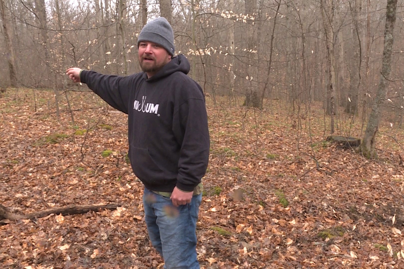 James Halcomb showing WTIU News reporter the scene of the possible mountain lion sighting.