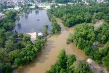 Aerial view of 2008 flooding in Martinsville.
