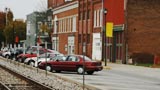 Downtown Seymour with railroad tracks