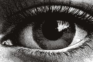 Beautiful vector human eye closeup halftone pattern illustration