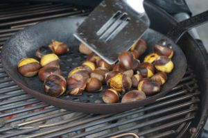 Chestnuts roasting in a pan