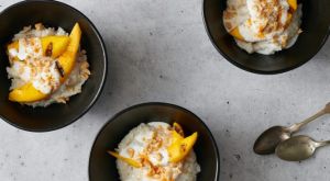 Three bowls of mango sticky rice
