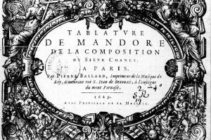 Title page of François de Chancy Tablature de Mandore, 1629, published by Pierre Ballard