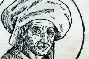 Woodcut image of composer Josquin des Prez from 1611