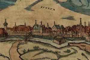 1598 colored woodcut of Leipzig, Germany.