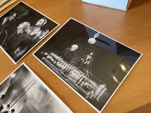 3 stills on a table from Fritz Lang's Metropolis