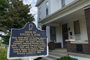 Historical marker in front of the Eugene V. Debs Museum