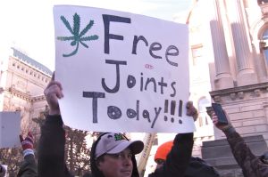 Protestors handed out marijuana products at Monday's rally.