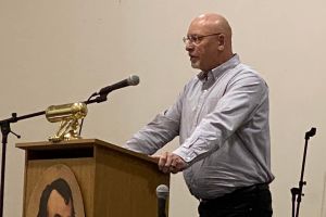 Gov. Mike Braun addressed a room full of administration officials and state lawmakers during a celebration of his first 100 days in office on April 30, 2025. 