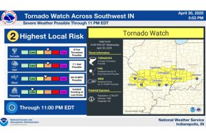 The storms will be capable of producing damaging straight line winds, large hail and isolated Tornadoes.