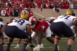 IU defense lines up against Michigan during November 11 game at Memorial Stadium.