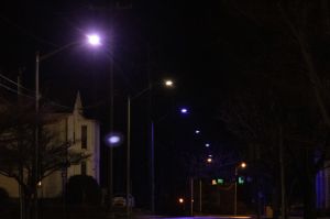 blue streetlight on Atwater