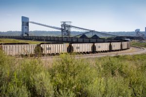 Trains carrying coal at the Bear Run Mine in Sullivan County in 2016.