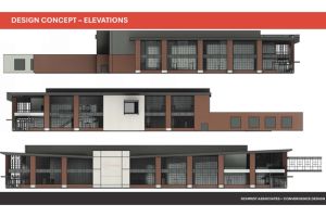 Render update of the expansion project, east side, west side, then front north.