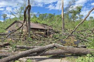 Damage to the barn at People and Animal Learning Services west of Bloomington from Friday night&amp;apos;s storms.. 