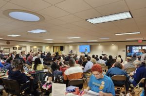 A Hoosier Action town hall in Columbus, Indiana, in 2023.