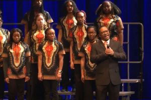 The African American Choral Ensemble, directed by Dr. Raymond Wise, performs at the Martin Luther King Jr. birthday celebration on Jan 15, 2024.