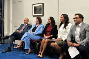 Sen. Mike Crider (R-Greenfield), Rep. Cindy Ledbetter (R-Newburgh), Rep. Victoria Garcia Wilburn (D-Fishers), Sen. Andrea Hunley (D-Indianapolis) and Indiana Behavioral Commission Chair Jay Chaudhary presented on the commission's legislative recommen