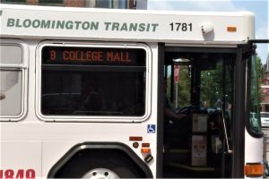 A Bloomington Transit public transportation bus in service. 