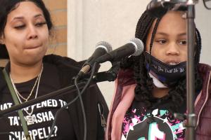 Ta'Neasha Chappell's sister and daughter speak at a rally Tuesday in Brownstown