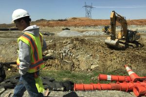 Construction as part of a project to build a coal ash landfill at Trimble County Generating Station on Tuesday April 17, 2018.