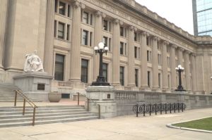 Exterior of the Monroe County Sheriff&amp;apos;s Department building, summer.