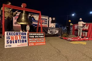 Protestors outside the Indiana State Prison on Tuesday, December 17, 2024