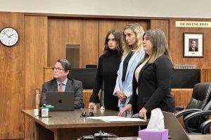 Kasey Noel, daughter of former Clark County Sheriff Jamey Noel, pleaded guilty Monday to nine counts of theft and tax evasion. From left to right: Bart McMahon, Misty Noel, Kasey Noel, Sunnye Bush-Sawtelle.