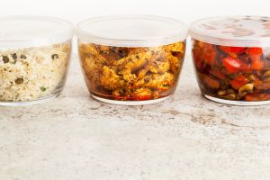 Food leftovers stored in glass containers