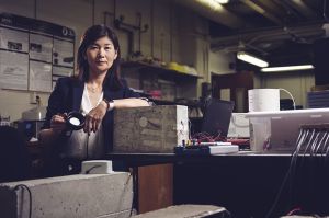 Luna Lu in a lab with concrete testing sensors