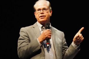 Gov. Mike Braun waded into a crowd rallying at the Statehouse to speak about property tax relief on March 17, 2025. 