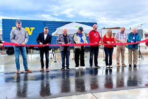 From left: Sam Kaluzny, MAC Construction; Nathan Frey, Clark Dietz; Jack Kaufman, Southern Indiana Trailways; Drew Wright, Southern Indiana Trailways; Jeff Quyle, Radius; Congresswoman Erin Houchin; Salem Mayor Justin Greene; DNR’s Dale Brier.