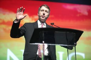 Rich Lowry speaking with attendees at the 2019 Student Action Summit hosted by Turning Point USA at the Palm Beach County Convention Center in West Palm Beach, Florida. 