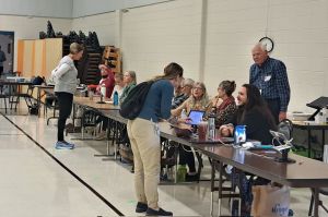 St. John's Catholic Church had a line of about 100 people waiting to vote at 6 a.m.